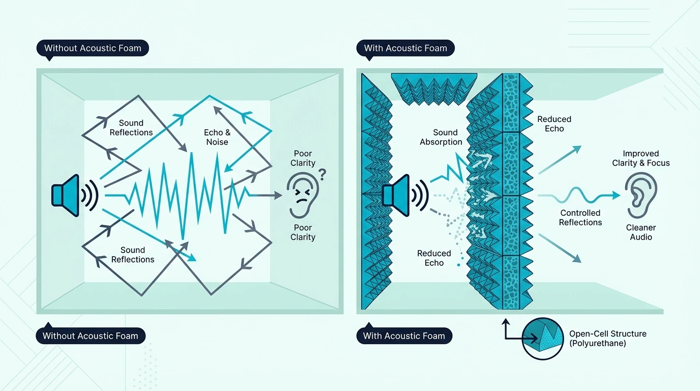 Benefits of foam for echo control rather than soundproofing