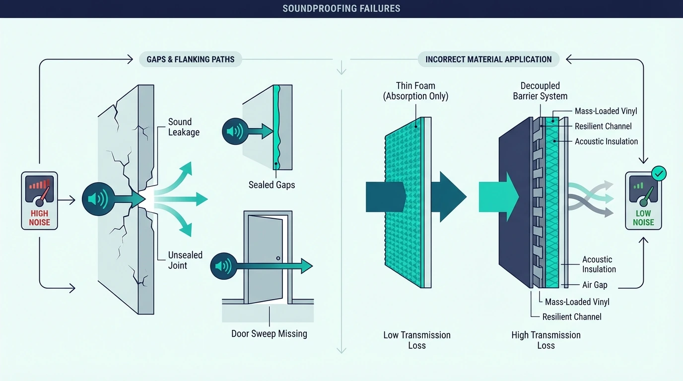 Common reasons soundproofing fails