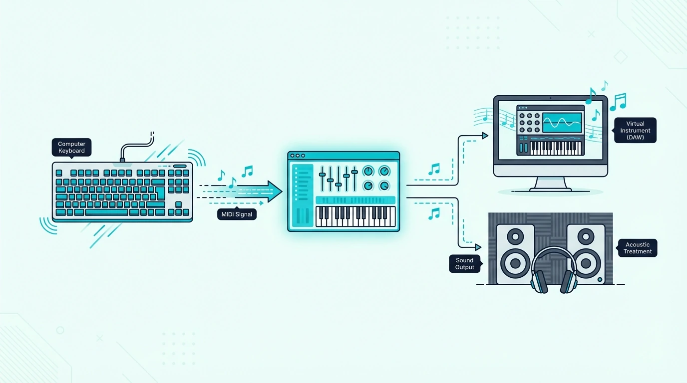 Enabling a computer keyboard as a MIDI controller