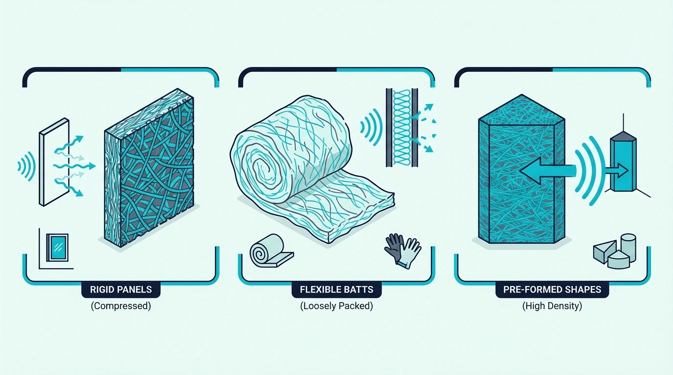Fiberglass types used for acoustic treatment panels