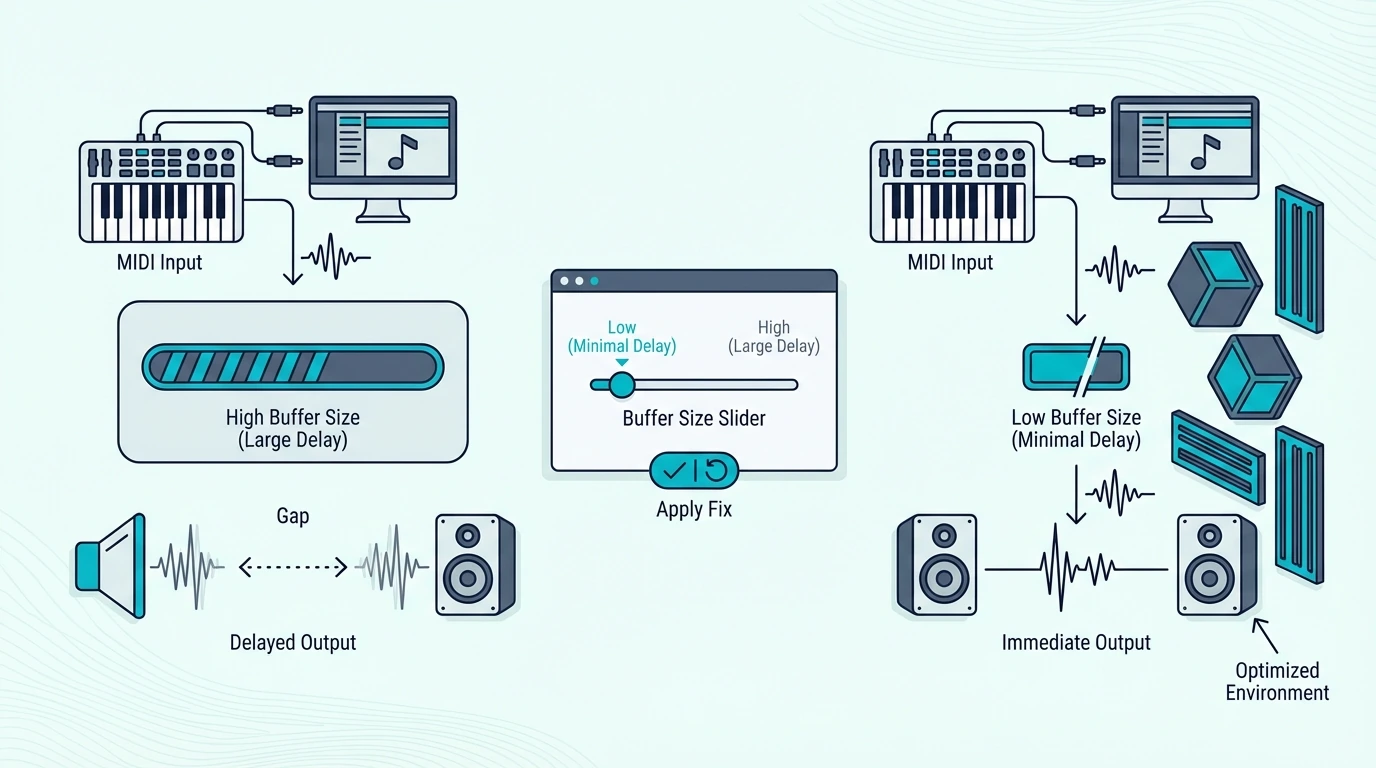 Adjusting buffer size to reduce MIDI latency