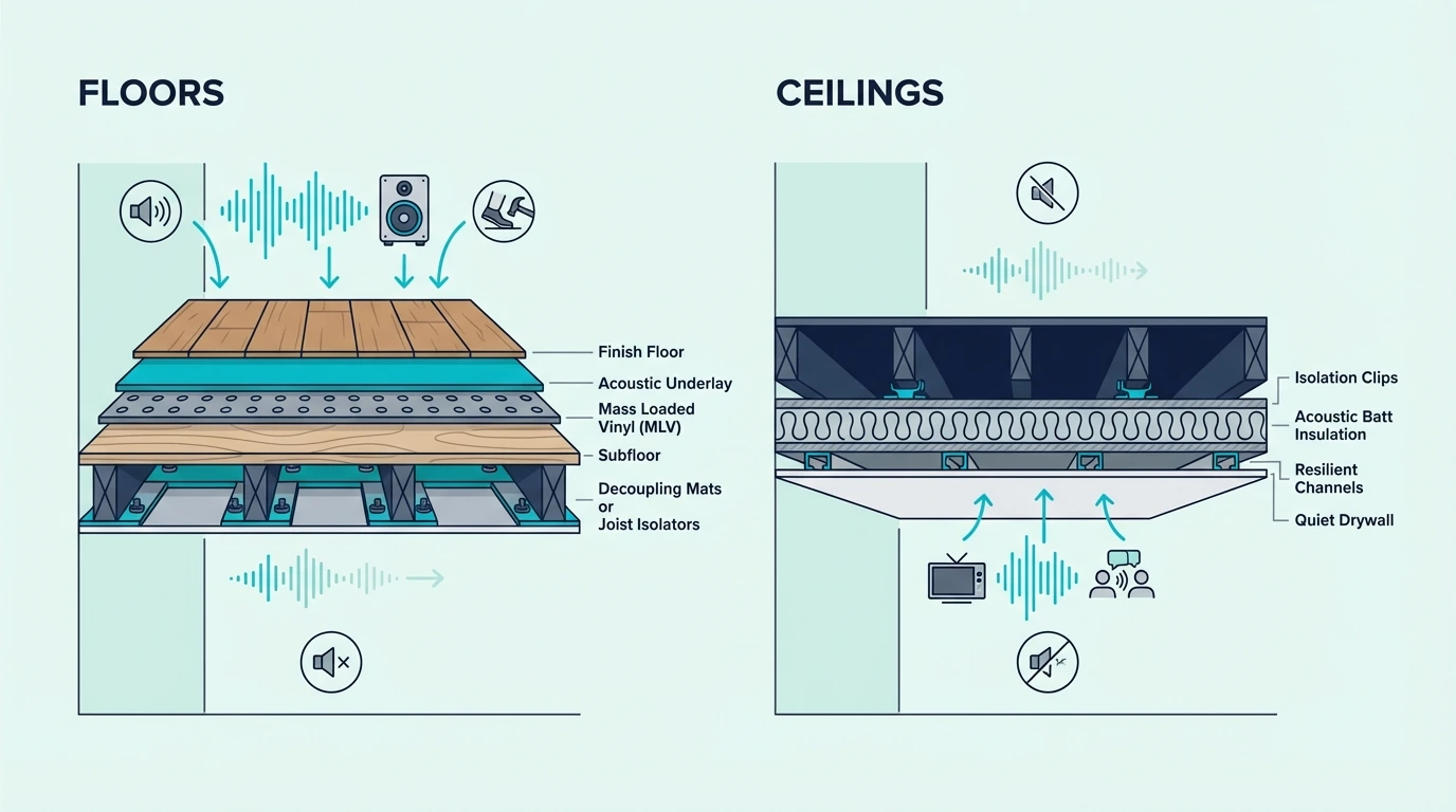 Soundproofing floors and ceilings in a room