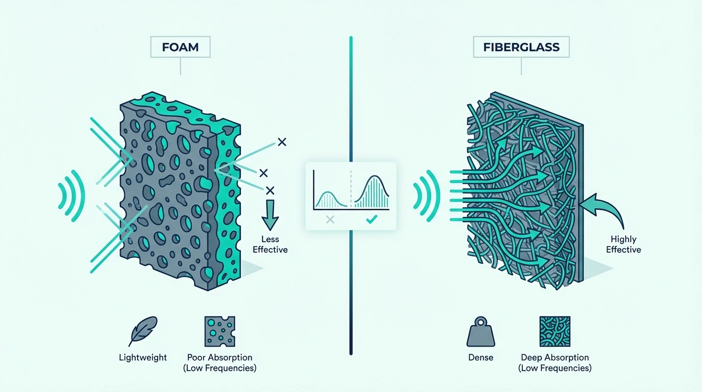 Foam and fiberglass compared for bass trap performance