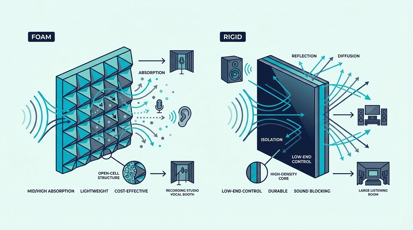 Foam compared with rigid acoustic panel materials