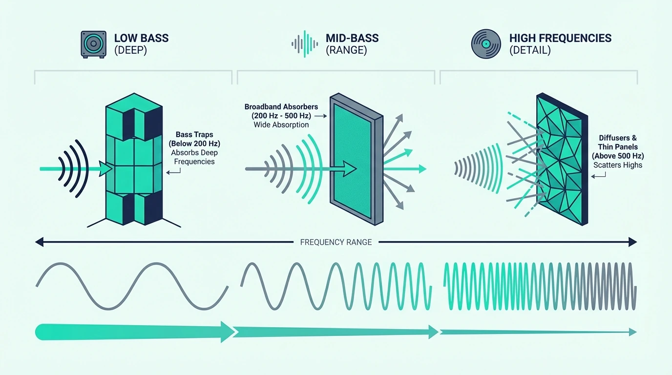 Frequency range chart for bass trap absorption