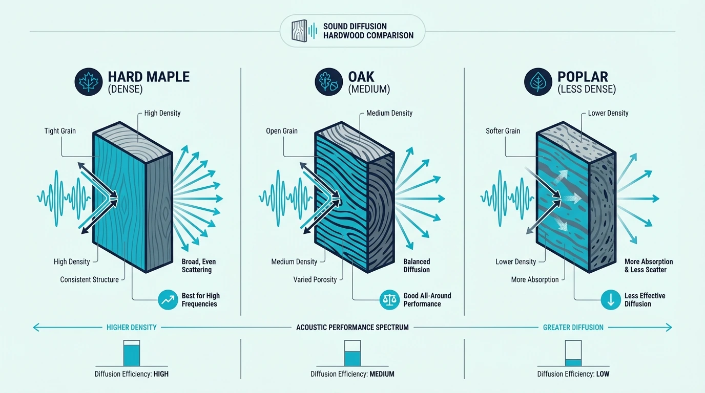 Hardwood options compared for sound diffusers
