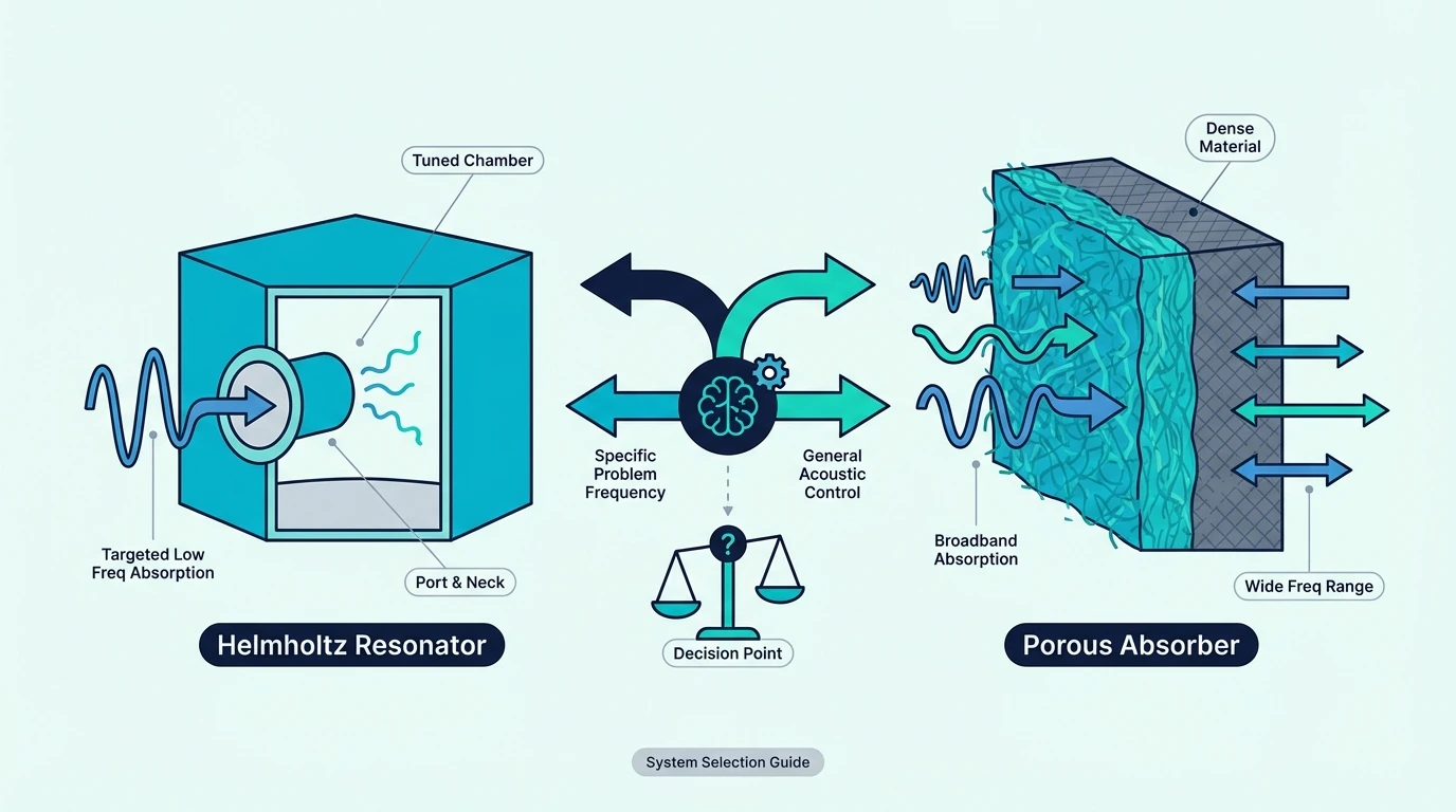 Decision guide for Helmholtz versus porous bass traps