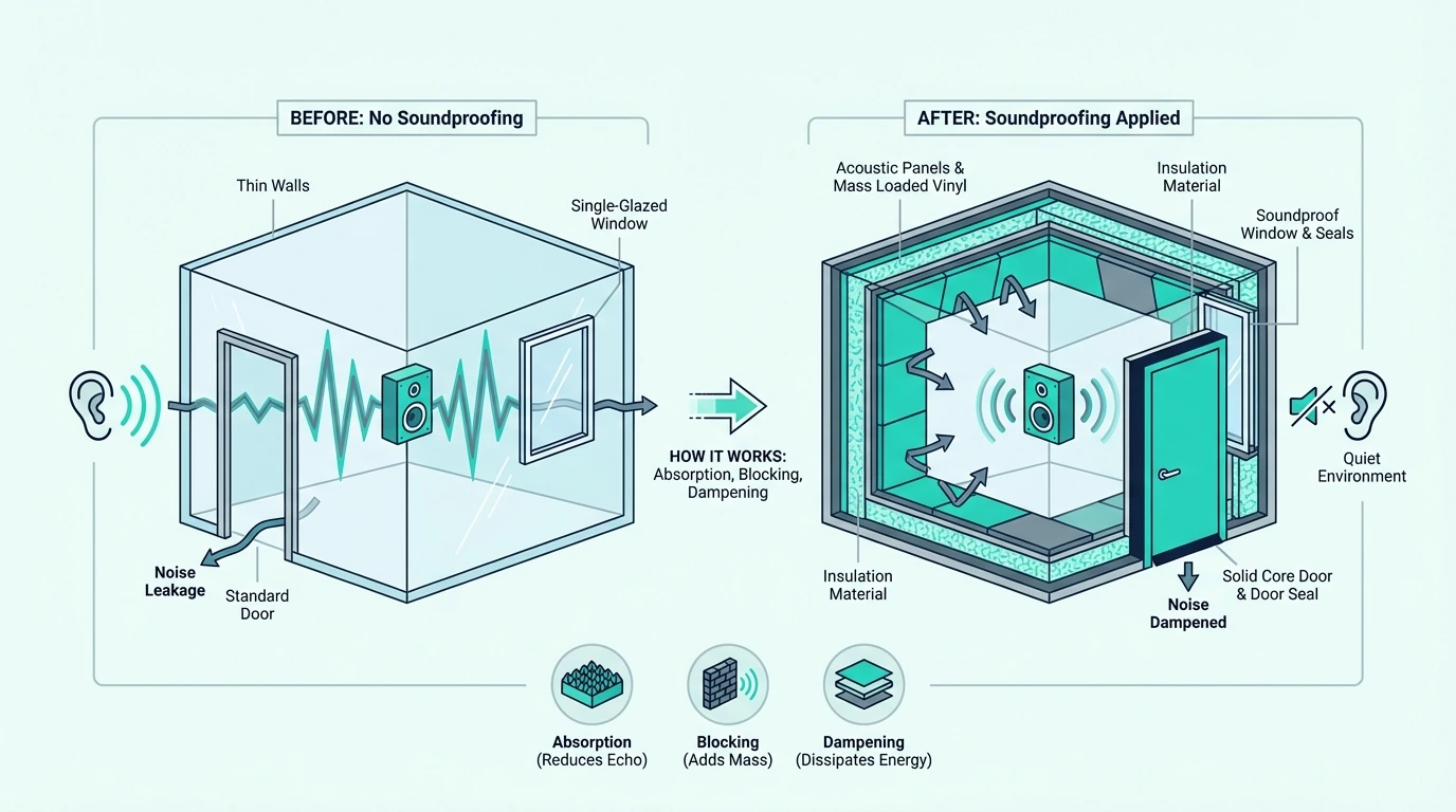 Basics of how soundproofing reduces noise transfer