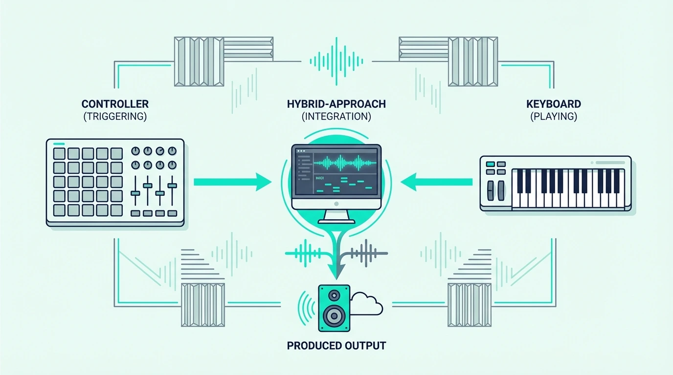 Hybrid approach using a keyboard with MIDI controller features