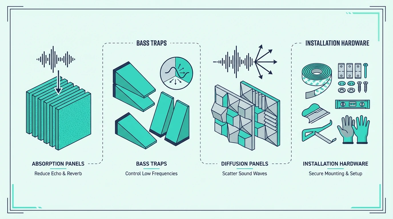 What is included in acoustic treatment kits