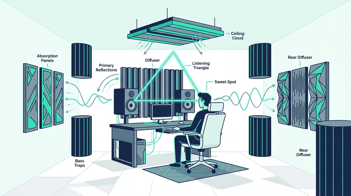 Listening position setup for home studio treatment