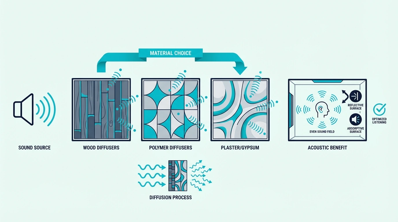 Choosing materials for sound diffusion