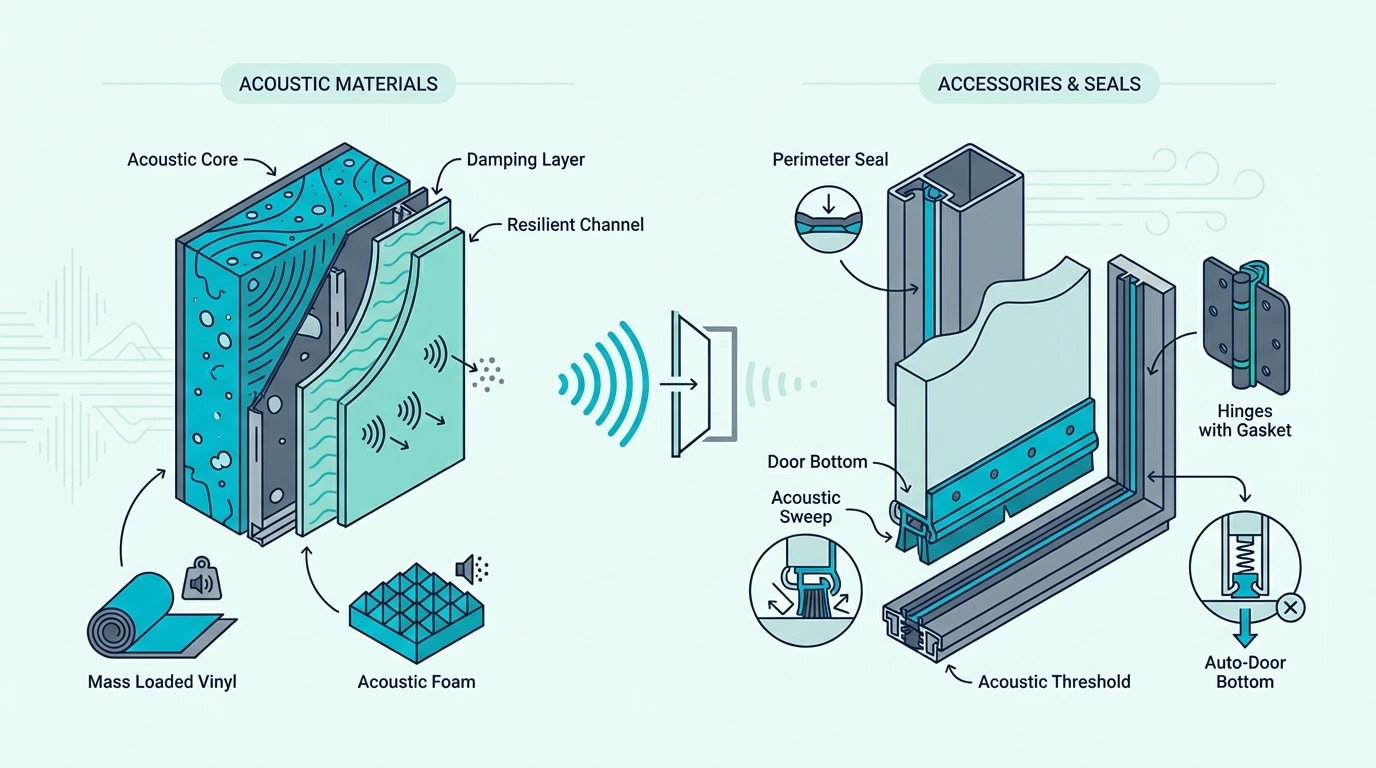 Materials and accessories for soundproofing a door