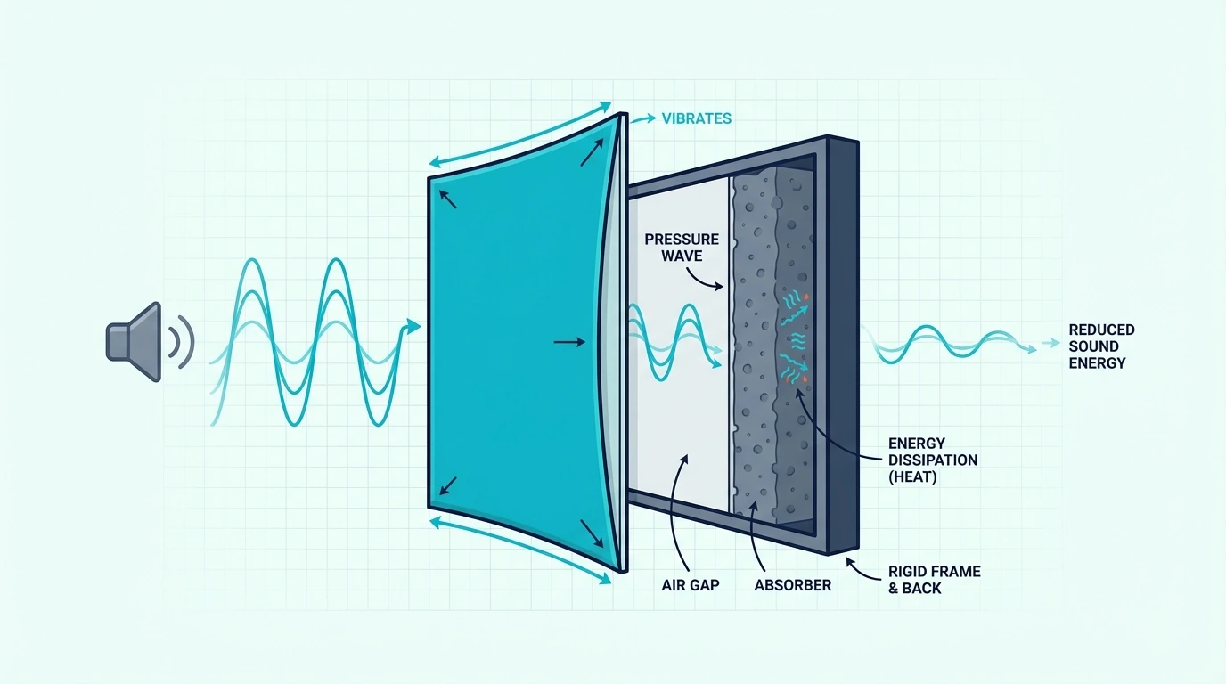How a membrane bass trap absorbs targeted low frequencies