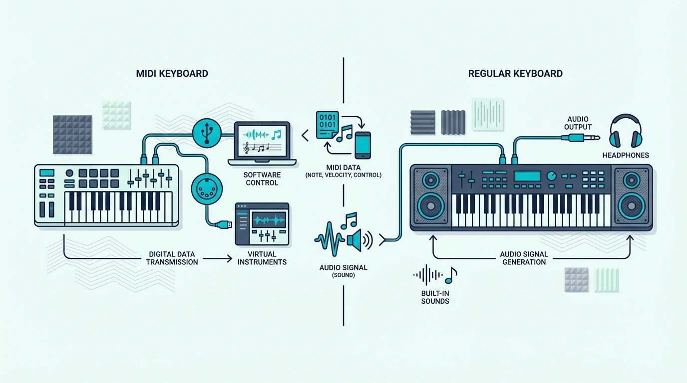 MIDI keyboard compared with a regular keyboard