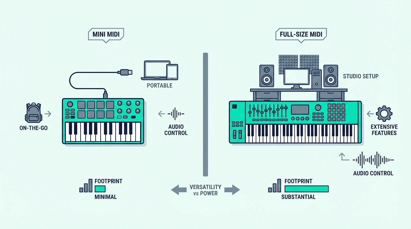 Mini MIDI controllers compared with full-size controllers