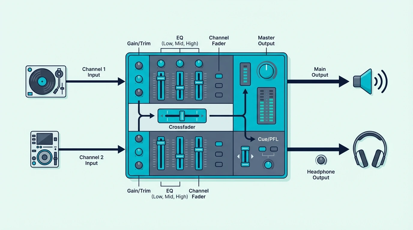 What a DJ mixer does in a setup