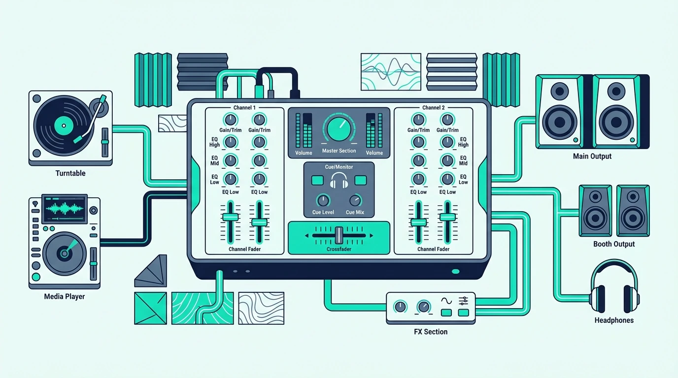 Breakdown of DJ mixer features and controls