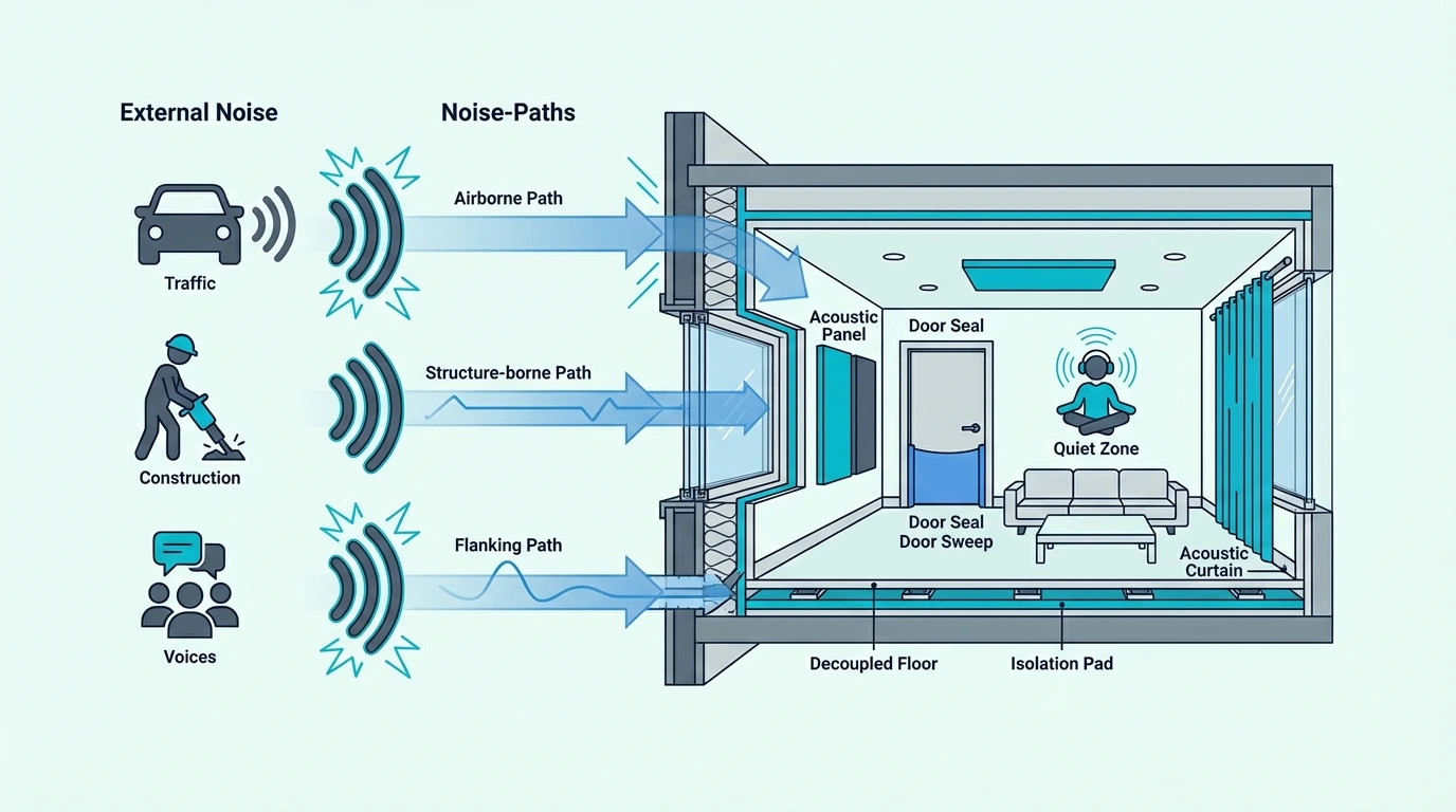 Noise paths that let outside sound enter a room