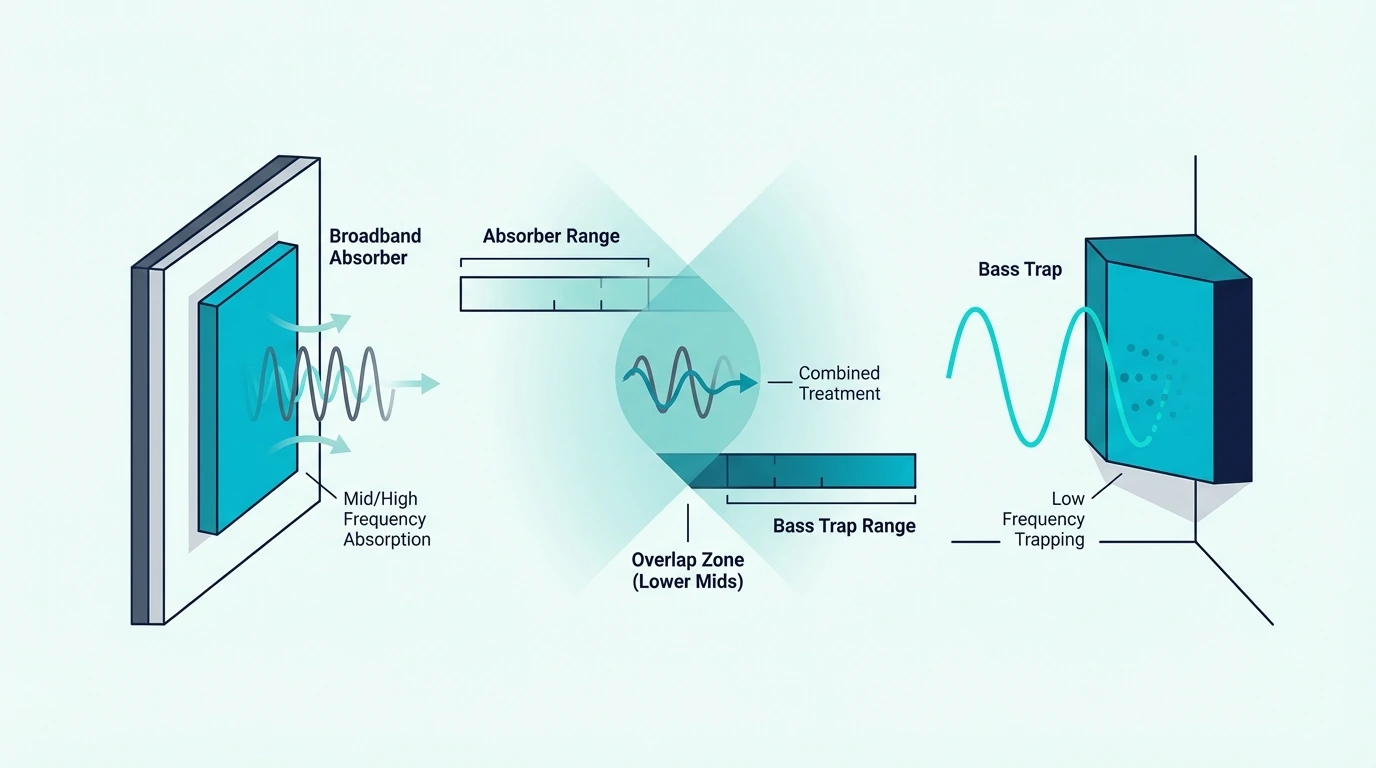 Overlap between bass traps and broadband absorbers