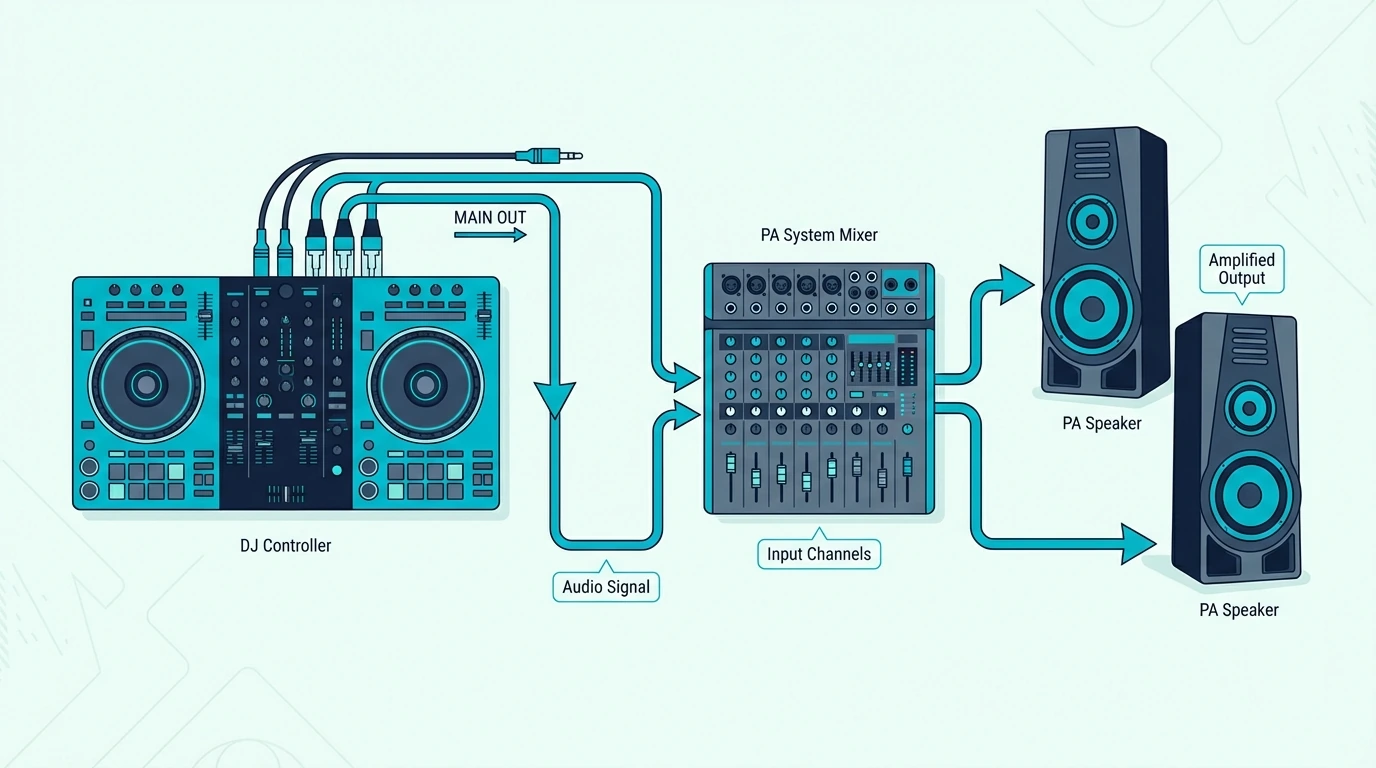 Connecting a DJ controller to a PA system