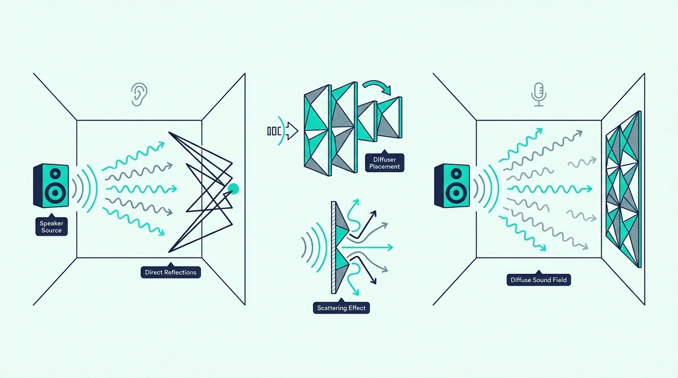 Placement guide for sound diffusers in a room