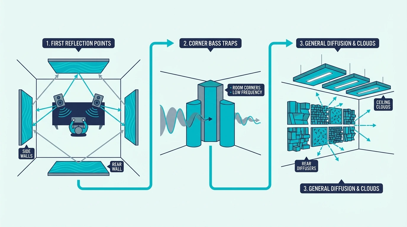 Placement priority for DIY acoustic treatment