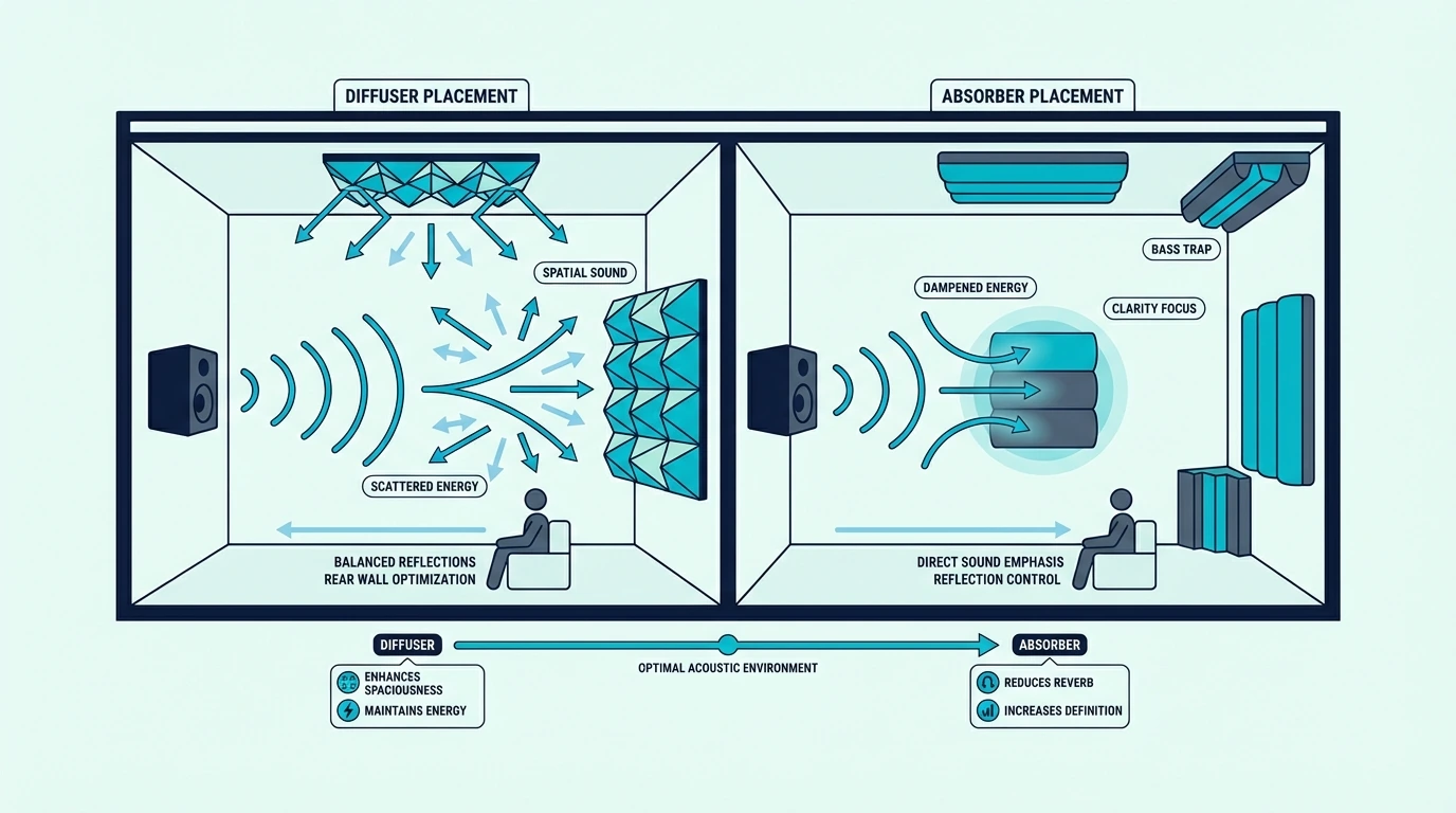 Placement strategies for sound diffusers and absorbers