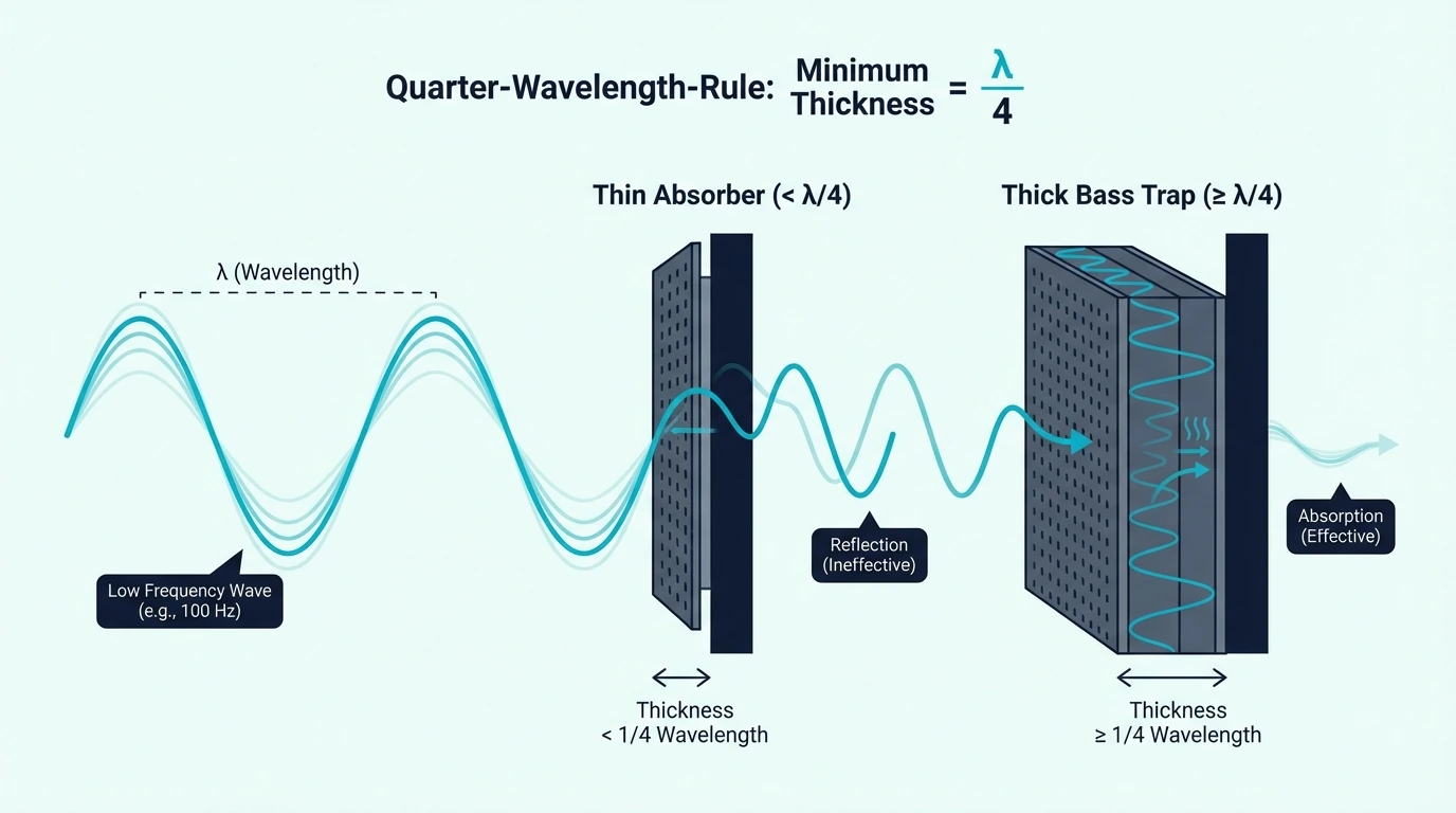 Quarter-wavelength rule for bass trap thickness
