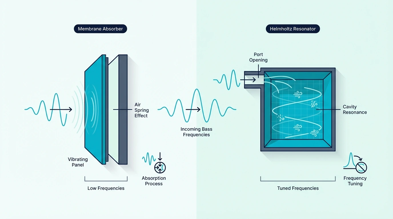Resonant absorber bass trap types