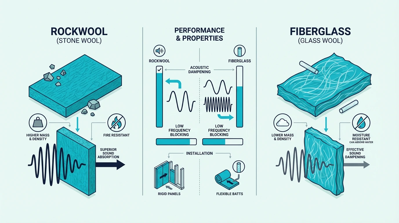 Rockwool and fiberglass insulation compared for soundproofing