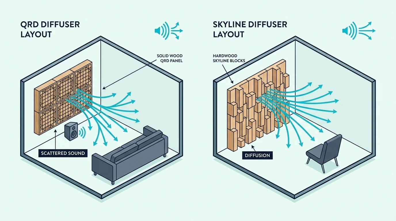 Room layout showing where bass traps and diffusers belong