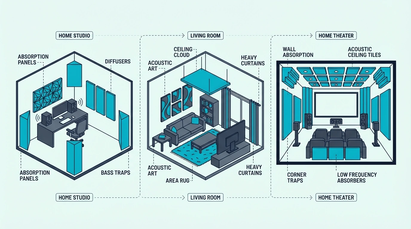 Acoustic treatment placement by room type