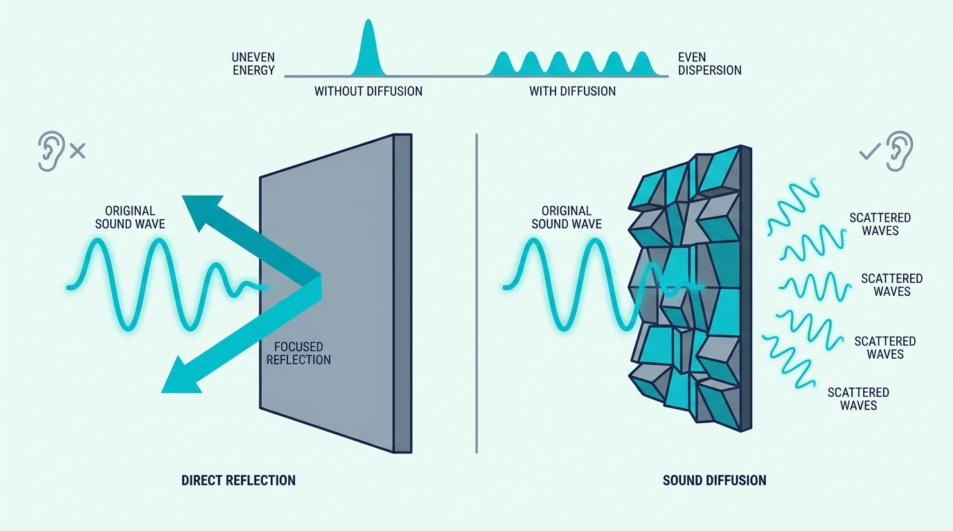 Simple explanation of sound diffusion in a room