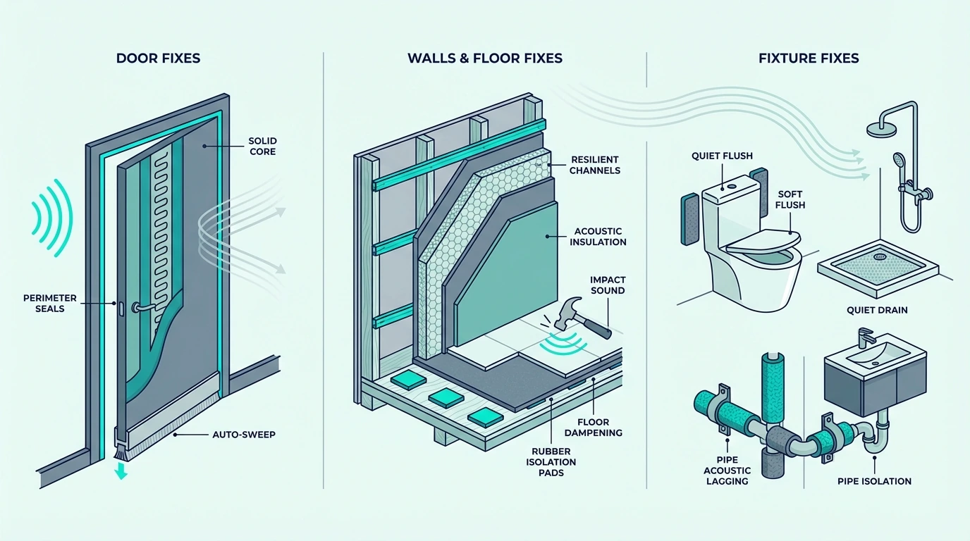 Bathroom soundproofing fixes for walls, doors, and vents