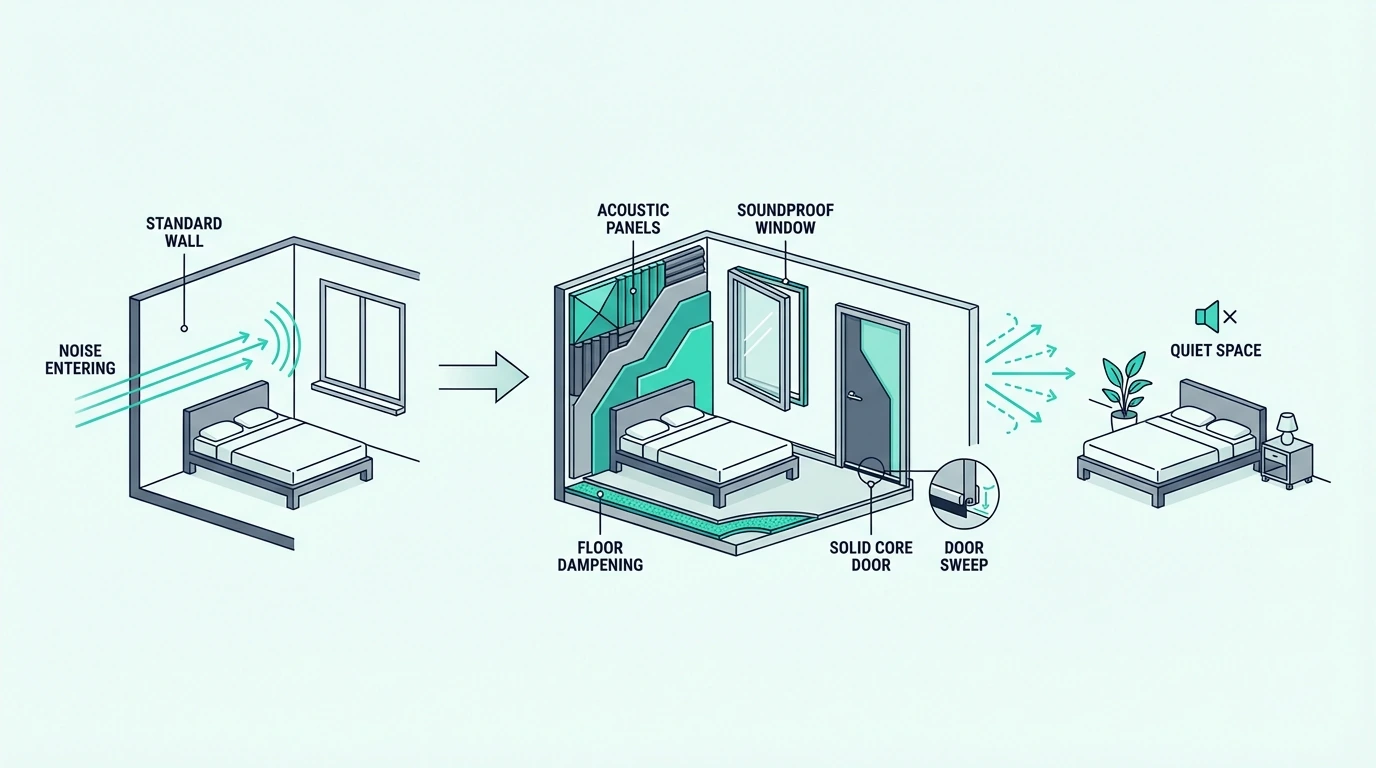 Bedroom soundproofing upgrades for walls, windows, and doors