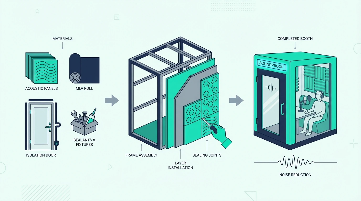 Build steps for a DIY soundproof booth