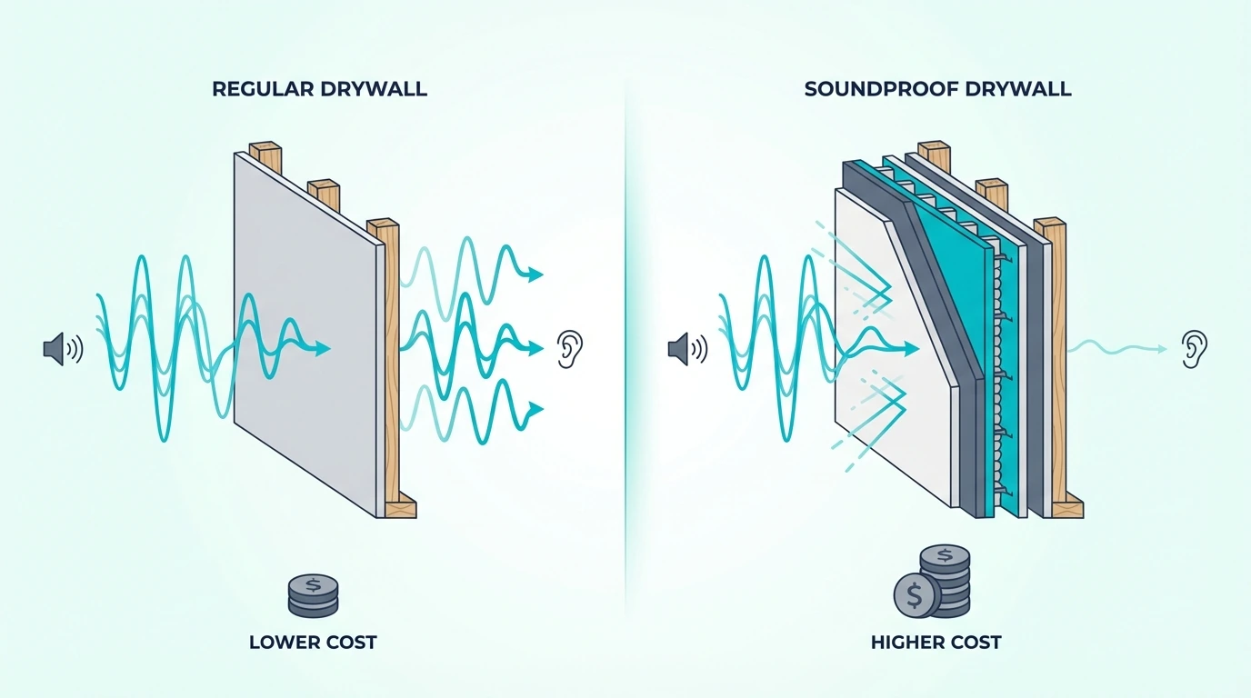 Cost comparison of soundproof drywall and regular drywall