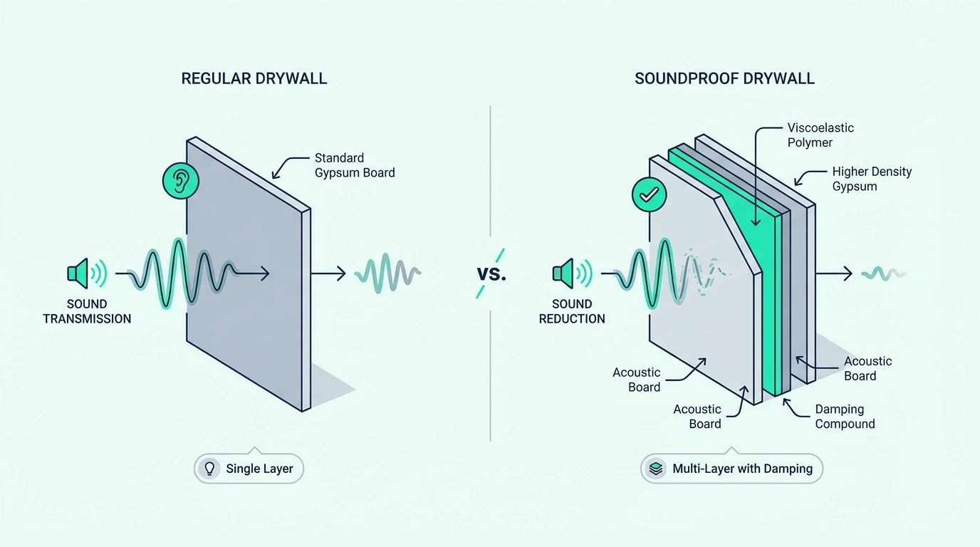 Difference between soundproof drywall and regular drywall
