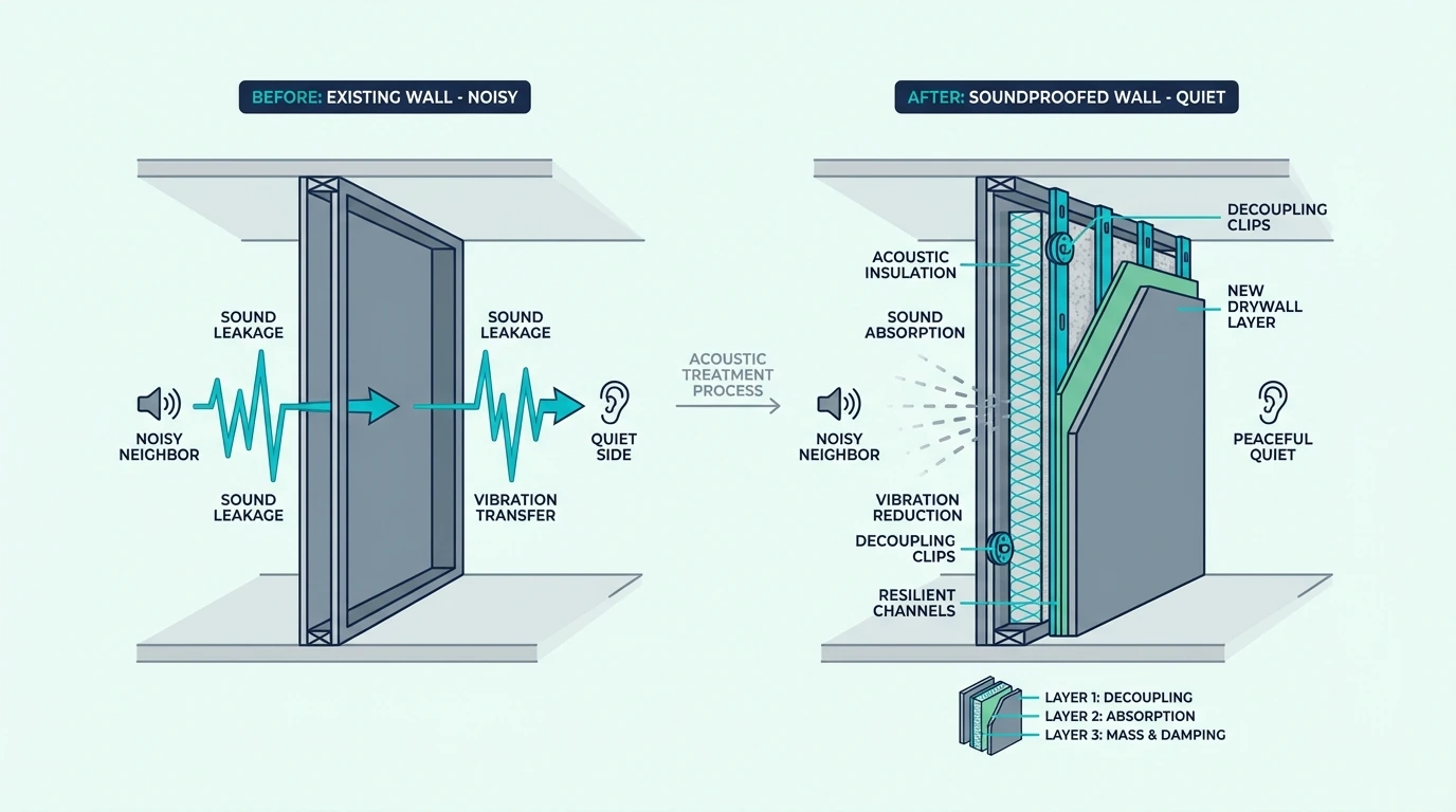 Shared wall soundproofing for neighbour noise