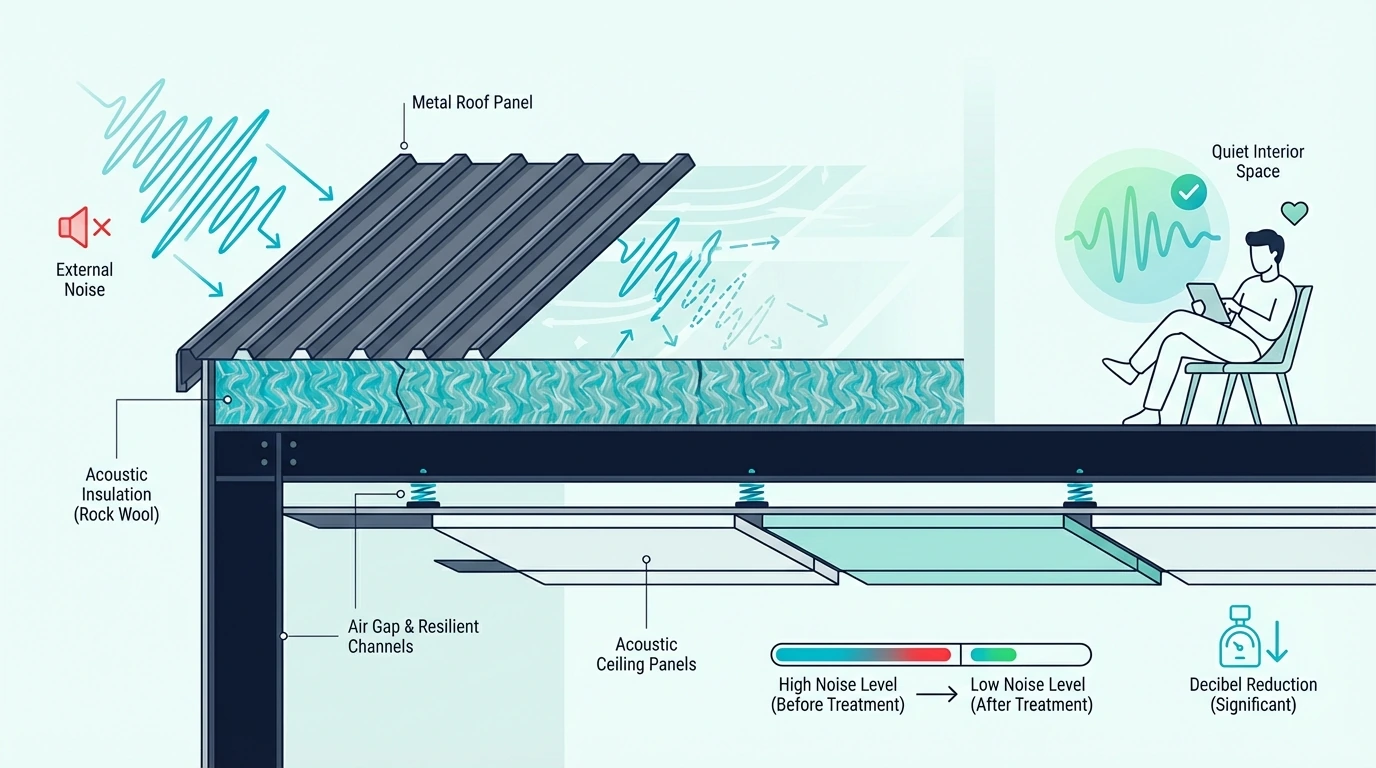 Interior soundproofing for metal roof noise