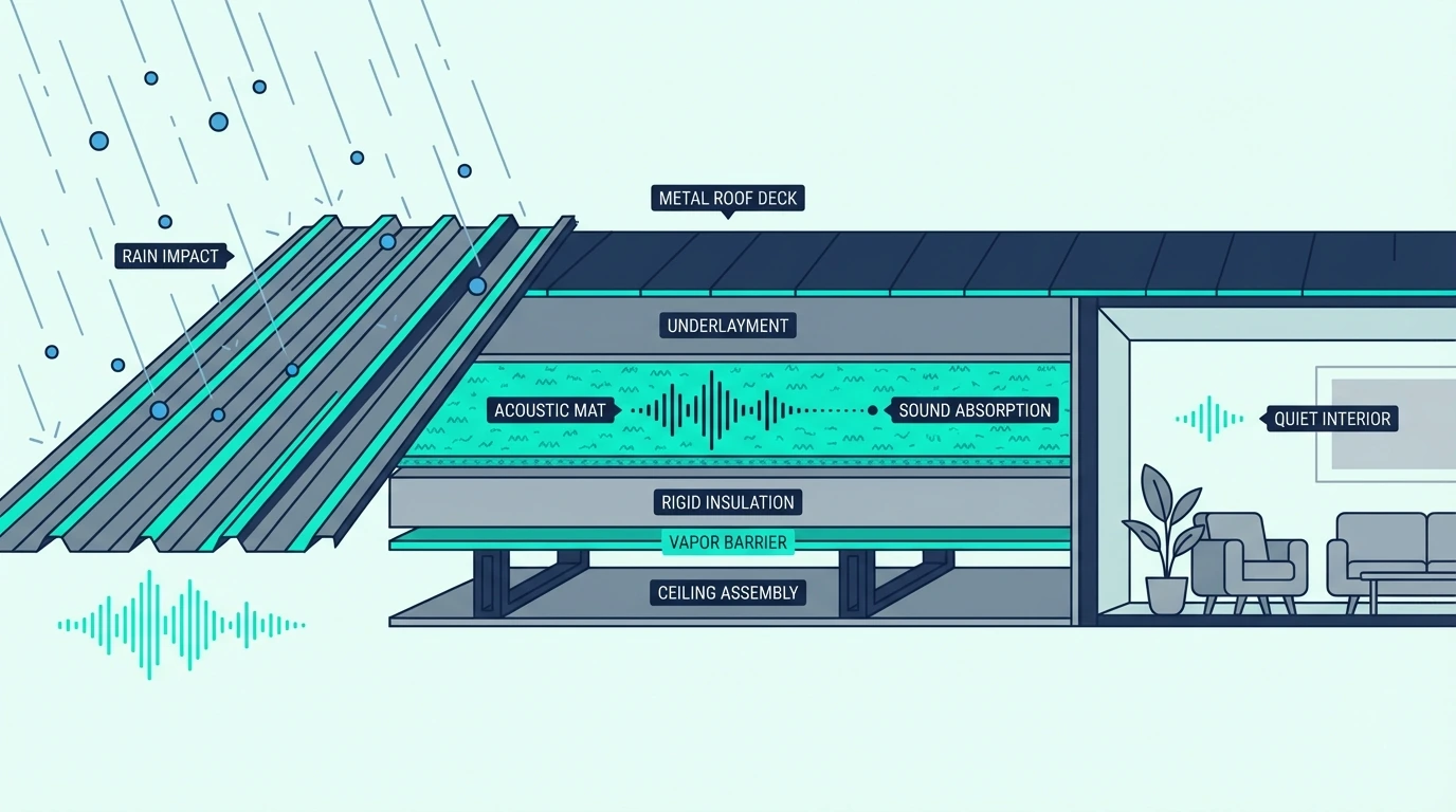 Reducing rain noise on a metal roof