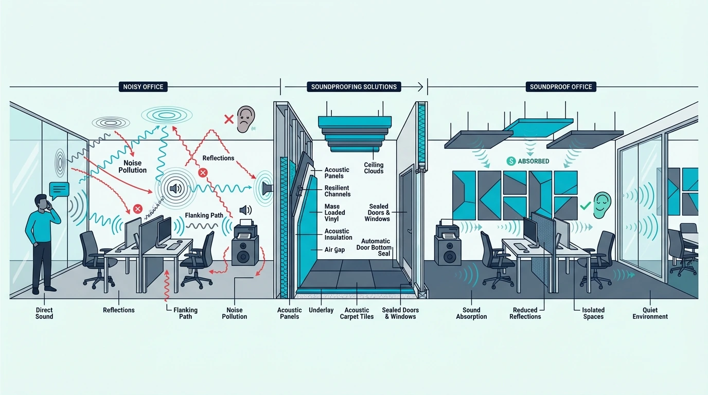 Noise paths that affect office soundproofing