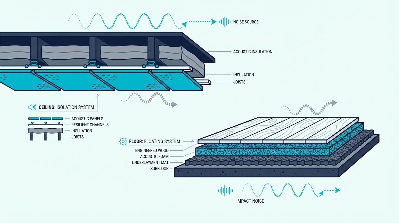 Ceiling and floor soundproofing options for rental rooms