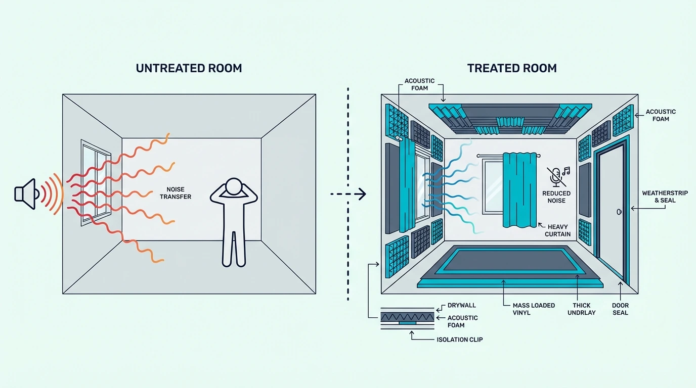 Low-cost soundproofing for an already built room