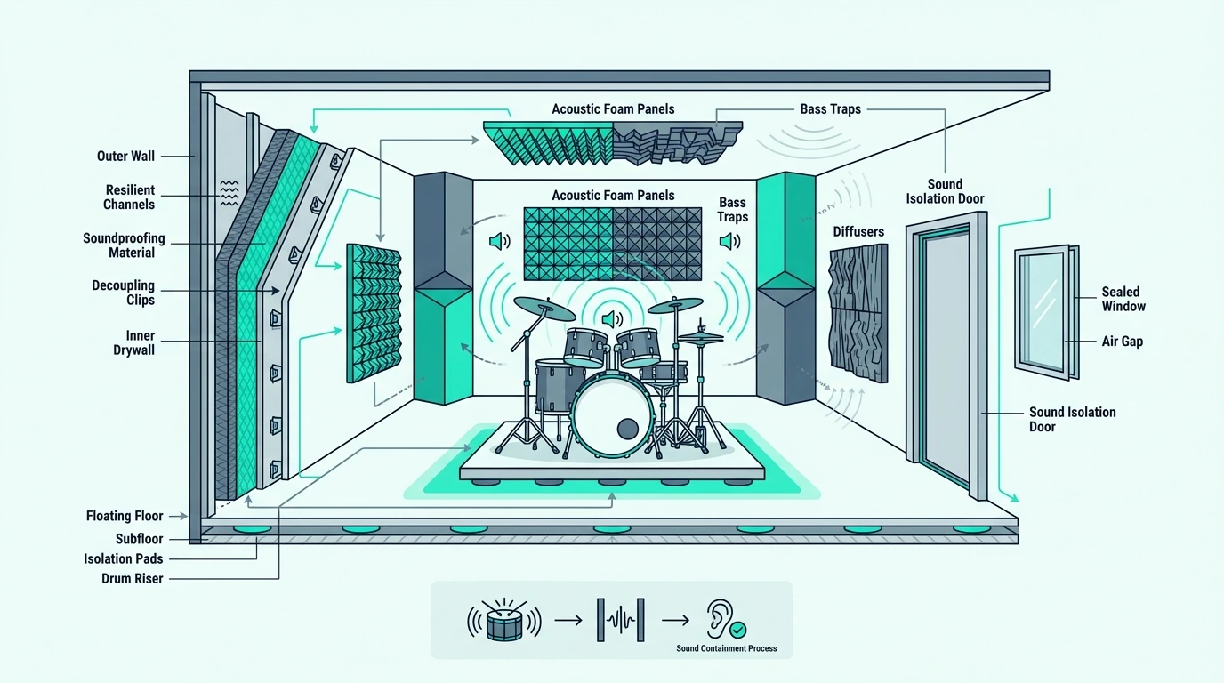 Basics of soundproofing a room for drums