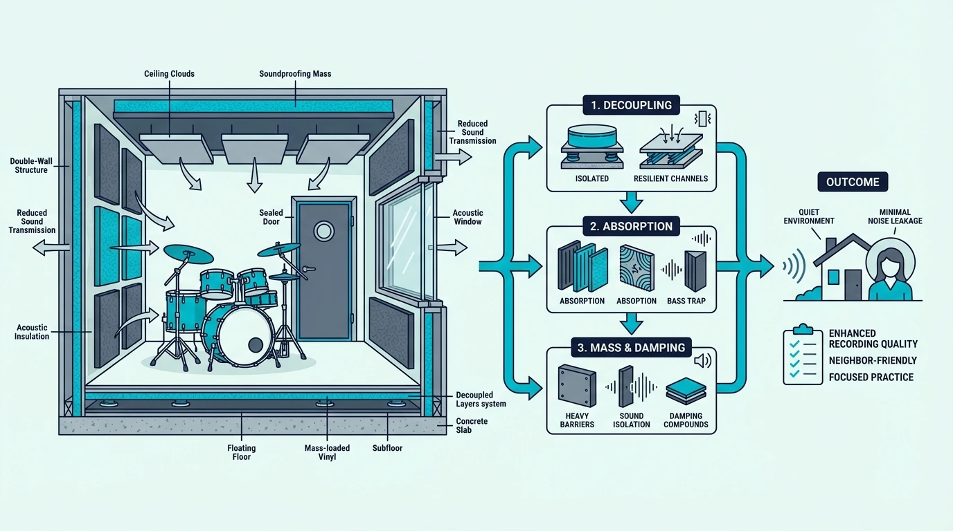 Soundproofing priorities for drum rooms