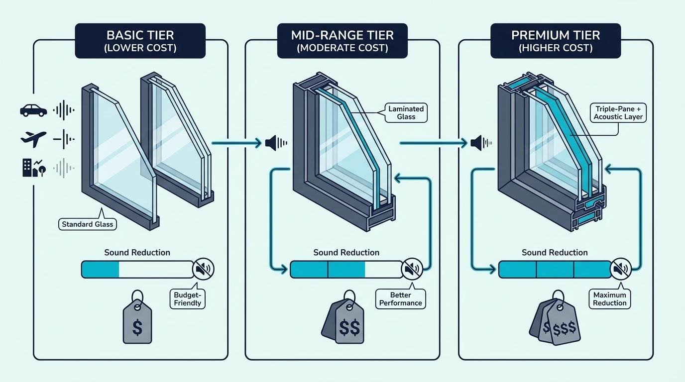 Comparison of soundproof window cost tiers