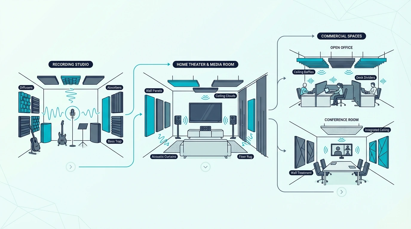 Spaces that commonly use acoustic treatment
