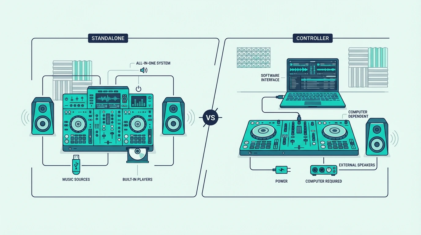 Standalone DJ mixer compared with controller mixer setup